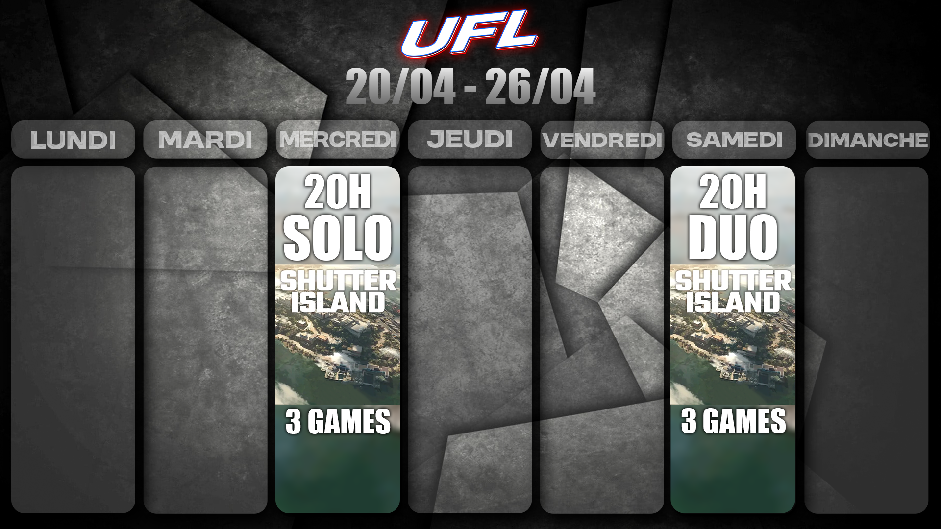 Planning UFL semaine 20-26 avril